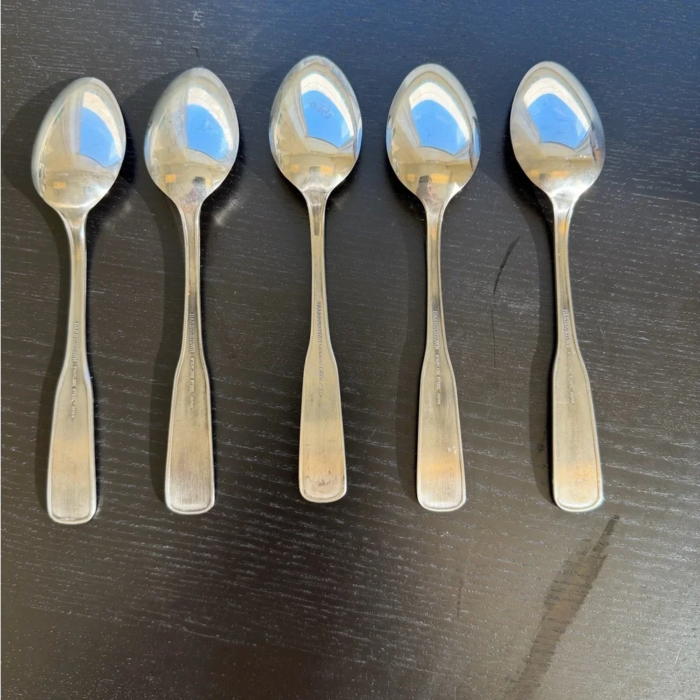 Harbourtown 5 Vintage Stainless Steel Japan Beaded Handle Oval Soup Spoons 71/8”
